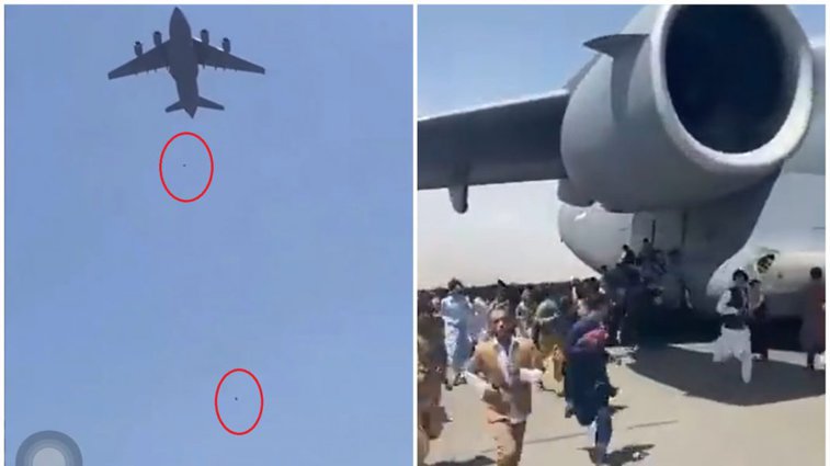 Imaginea articolului Imagini dramatice. Doi oameni au căzut dintr-un avion care a decolat din Kabul. Pista aeroportului, eliberată cu elicopterele 