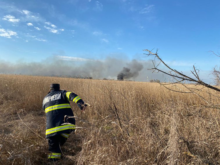 Imaginea articolului FOTO: Incendiu puternic de vegetaţie în Rezervaţia Grindul Lupilor din Constanţa. 300 de hectare au fost distruse