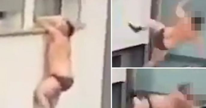 Imaginea articolului VIDEO: Momentul când un bărbat, posibil surprins de partenerul femeii cu care era, cade de la fereastra unui bloc