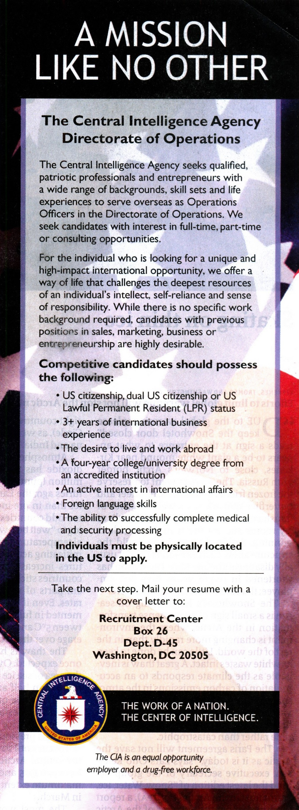 Cine este interesat? CIA a dat anunţ de recrutare: căutam candidaţi interesaţi în full-time, part-time şi oportunităţi în consultanţă care să lucreze în întreaga lume