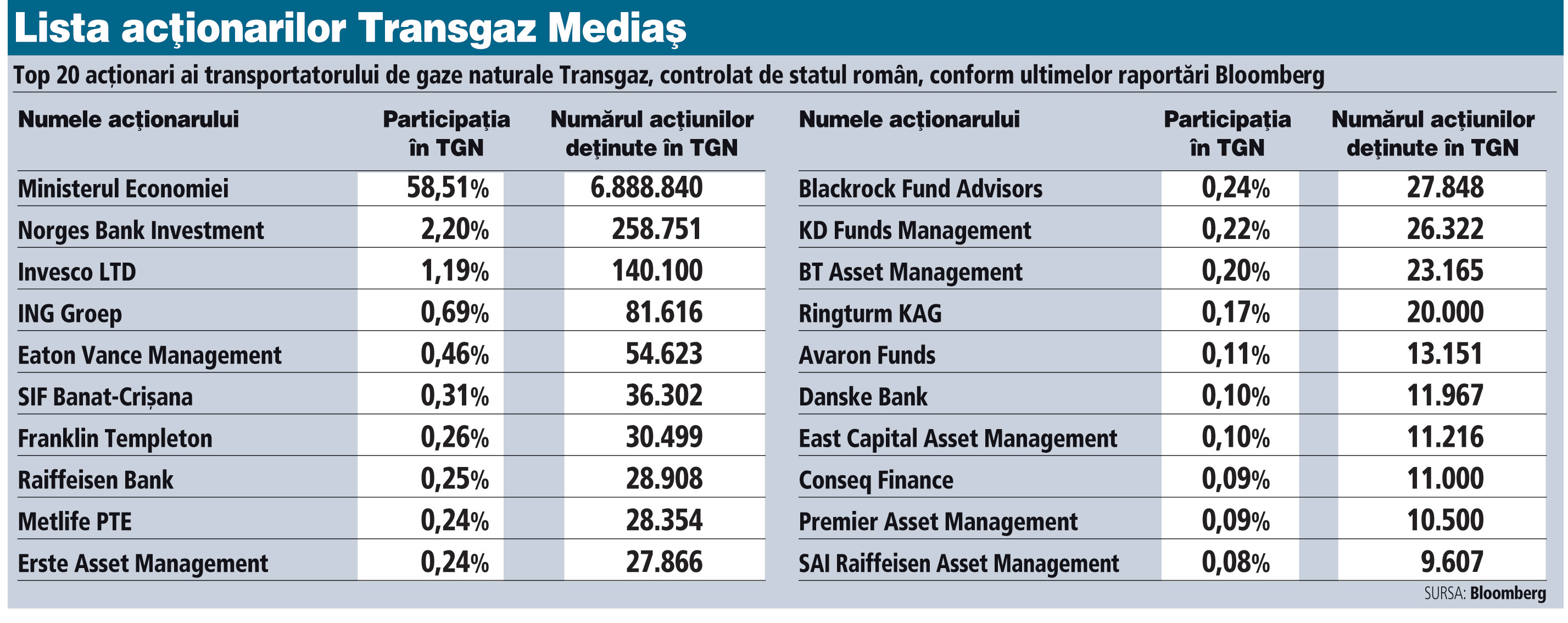 Fonduri de investiţii care administrează sute de miliarde de euro se numără printre cei mai importanţi investitori instituţionali la Transgaz