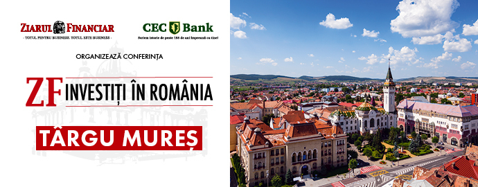 Astăzi, 18 octombrie, ora 16.00, ZF şi CEC Bank organizează conferinţa ZF Investiţi în România! – ediţia Târgu-Mureş. Marile teme ale economiei vor fi dezbătute împreună cu nume precum Betak, Goldring, Electroplast sau Azomureş