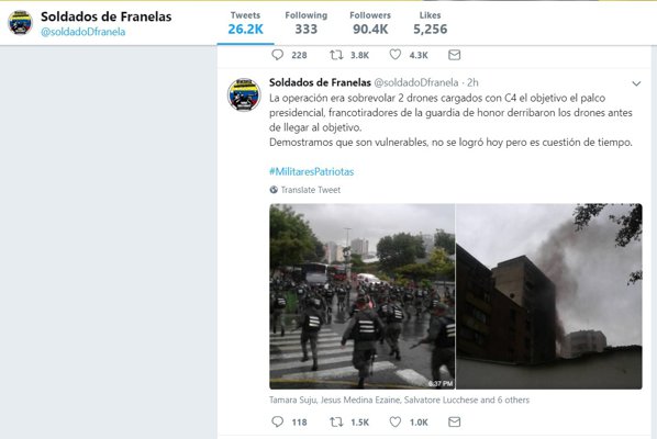 Soldados de Franelas, mesaj pe twitter despre atentatul împotriva lui Nicolas Maduro