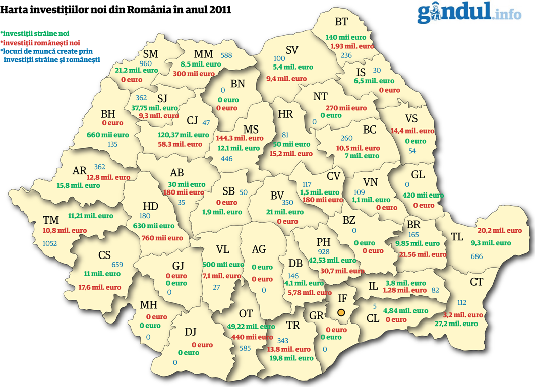 Harta ISD şi investiţii româneşti 2011.