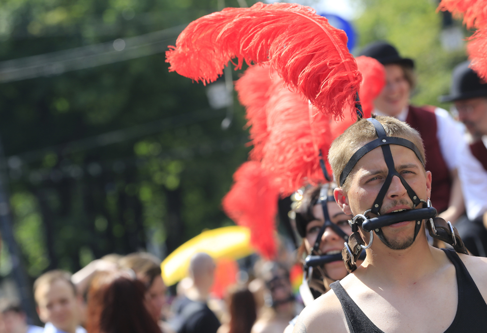 Oameni participă la parada anuală Gay Pride Parade ce are loc în Viena, sâmbătă, 15 iunie 2013. 