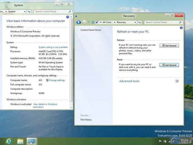 Windows 8 Desktop PC settings
