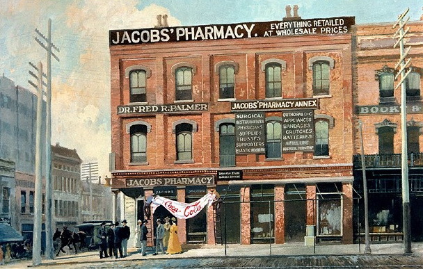 În mai 1886, farmacistul John S. Pemberton a creat o nouă băutură la farmacia sa, în primul an fiind vândute nouă băuturi pe zi. Contabilul companiei, Frank Robinson, a numit băutura Coca-Cola, gândindu-se că cei doi C din nume vor arăta bine în reclame