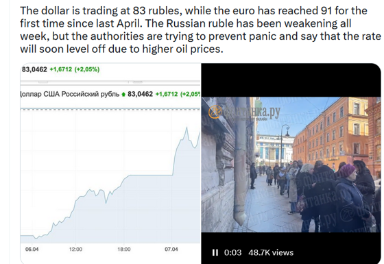 Imaginea articolului Ţara lui Putin intră la apă: rubla îşi pierde din valoare, ruşii fac coadă pentru dolari şi euro

