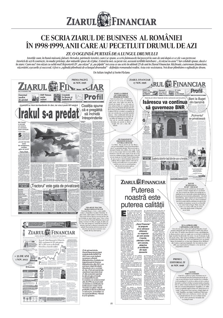 Imaginea articolului 25 de ani de Ziarul Financiar. Ce scria ziarul de business al României în 1998-1999, anii care au pecetluit drumul de azi