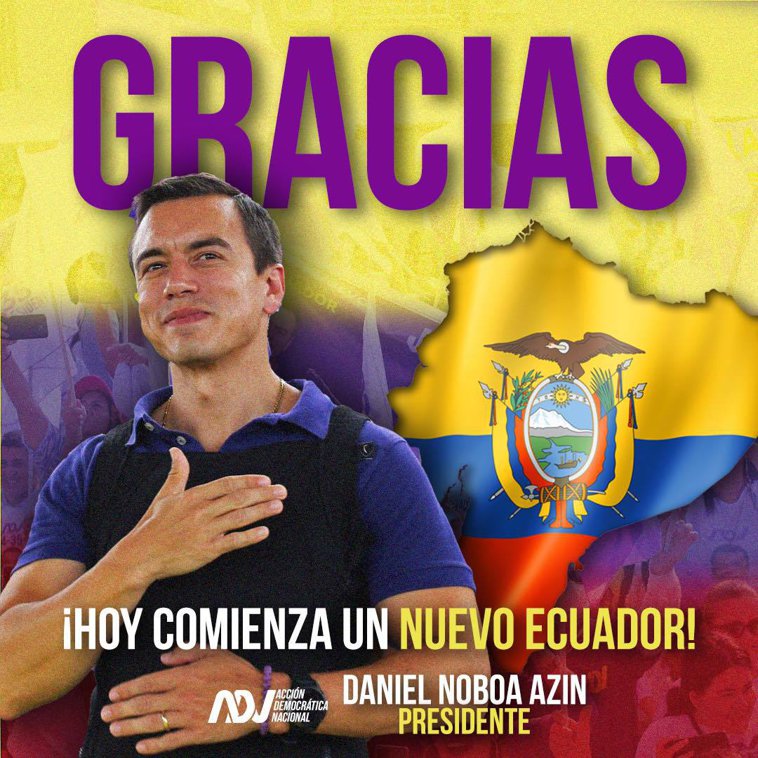 Imaginea articolului Ecuador are cel mai tânăr preşedinte din istorie. Daniel Noboa promite schimbări majore 