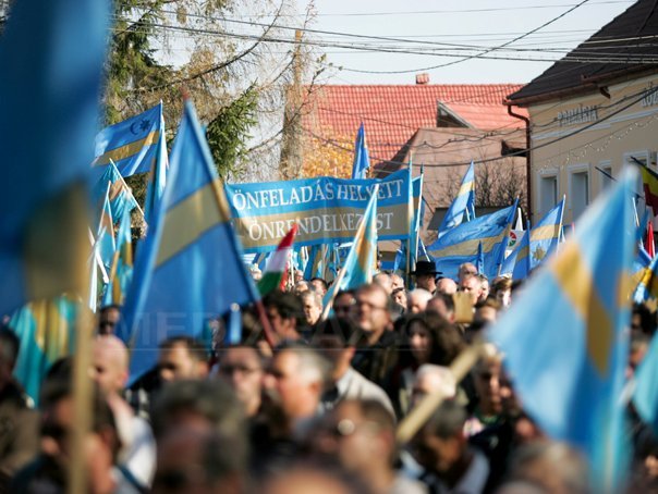 Imaginea articolului Sfântu Gheorghe: Peste 150 de persoane la un miting pentru apărarea steagului secuiesc din centru