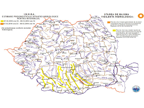 Imaginea articolului COD PORTOCALIU de inundaţii în Dâmboviţa şi Giurgiu, până marţi. Cod galben pe râuri din 10 judeţe