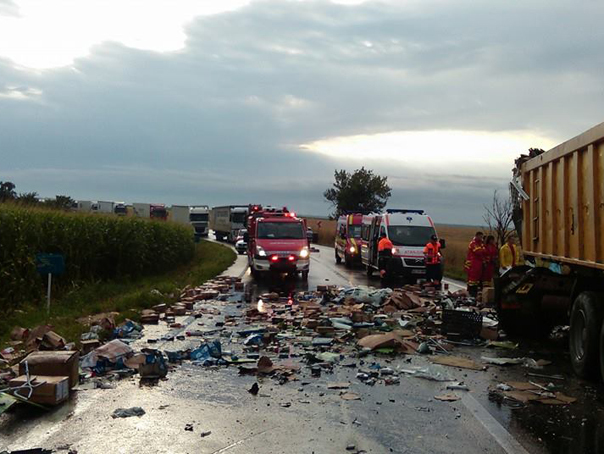 Imaginea articolului ACCIDENT în Arad: DN7, blocat după ce un TIR şi o autobasculantă s-au ciocnit. Unul dintre şoferi a murit - FOTO