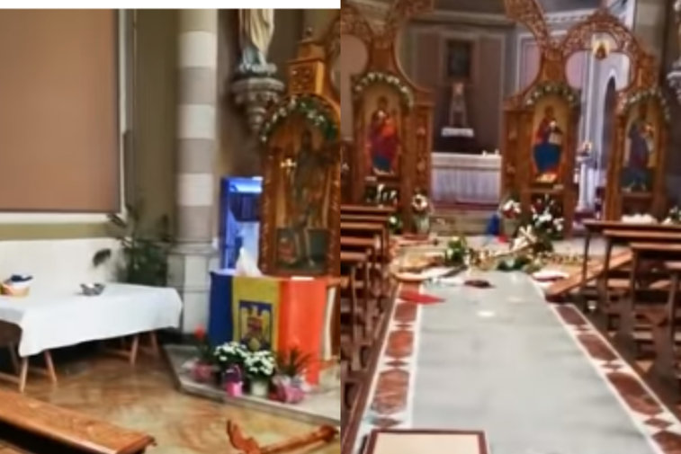 Imaginea articolului Sfeşnice aruncate, bănci rupte şi sânge peste tot. Doi români au fost arestaţi după ce au devastat o biserică din Italia în noaptea de Înviere- VIDEO