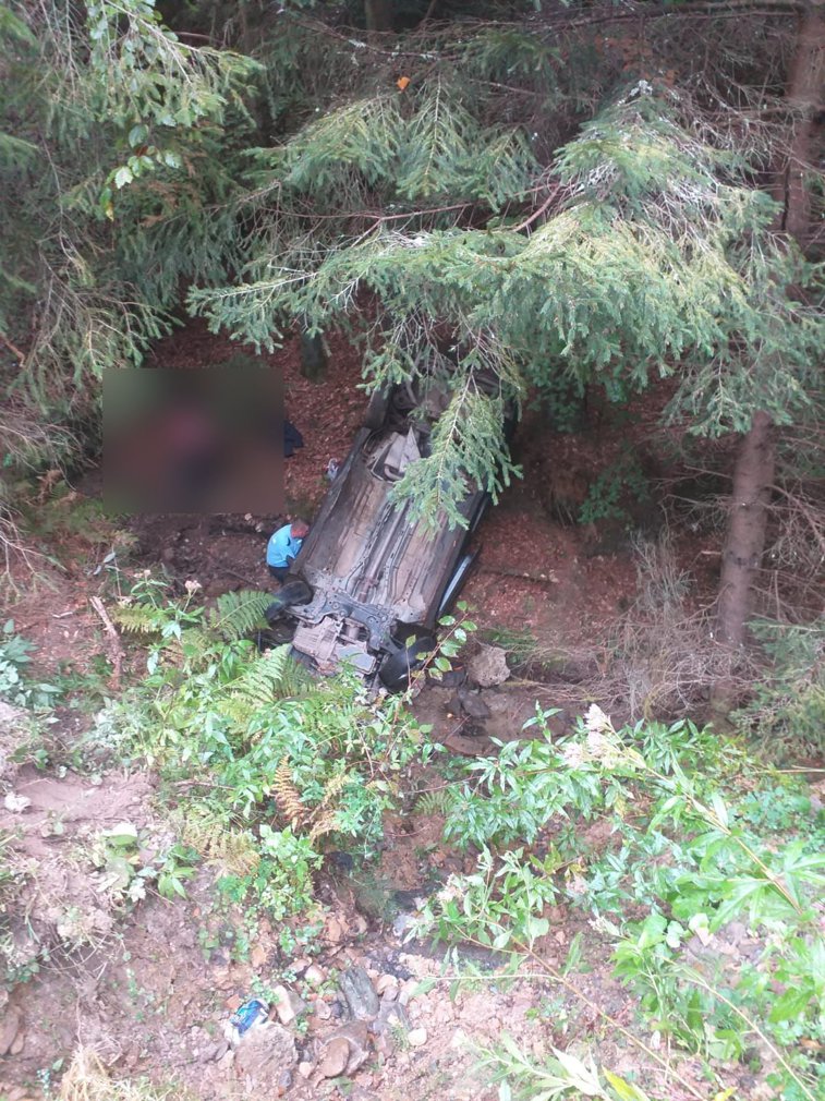 Imaginea articolului Maşină răsturnată într-o prăpastie din Munţii Apuseni: Jandarmii montani au salvat o familie cu un copil | FOTO