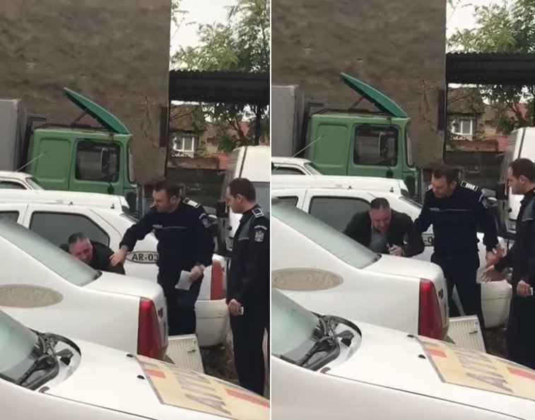 Imaginea articolului VIDEO. Poliţist cercetat într-un dosar de şantaj, filmat când plânge în curtea IPJ Arad