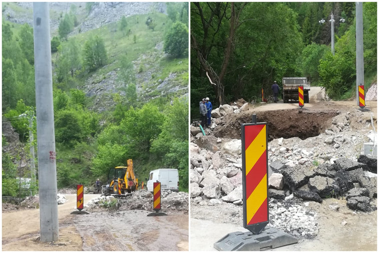 Imaginea articolului Stâlp lăsat în mijlocul drumului, în comuna Ocoliş. Primarul: „Orice lucrare implică şi sacrificii. Aşa e zona, e valea şi drumul”. FOTO