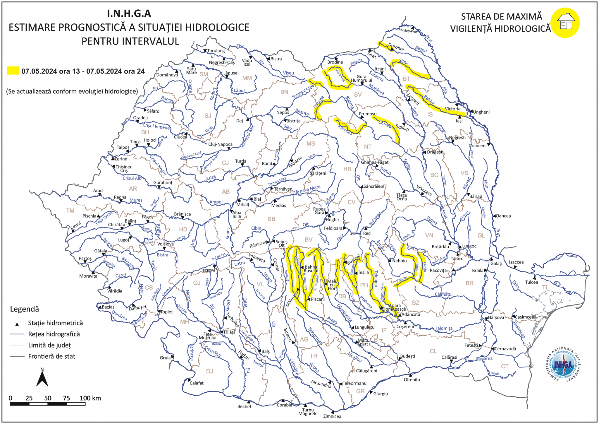 Alertă de inundaţii în România. Râuri din 12 judeţe, sub Cod galben până la miezul nopţii