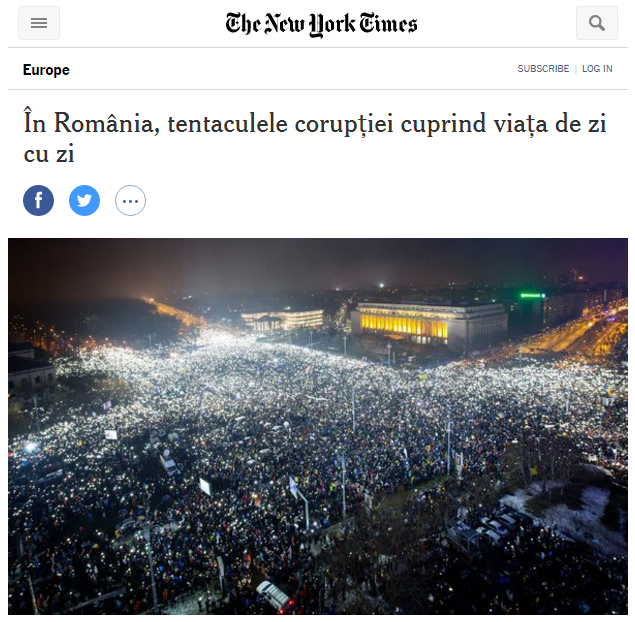 Imaginea articolului Articol în limba română, publicat pe site-ul The New York Times. Jurnaliştii au făcut publice scrisorile românilor despre corupţie