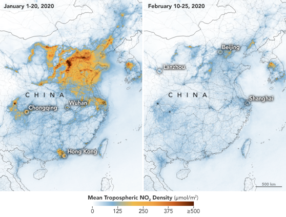 Imaginea articolului Efectele neaşteptate ale coronavirusului: imaginile NASA arată reducerea poluării în China