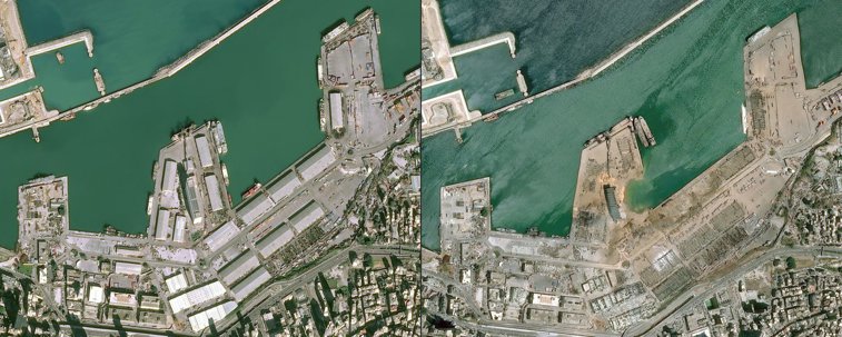 Imaginea articolului Imaginile din satelit arată amploarea dezastrului din Beirut: un crater uriaş s-a format în locul exploziilor