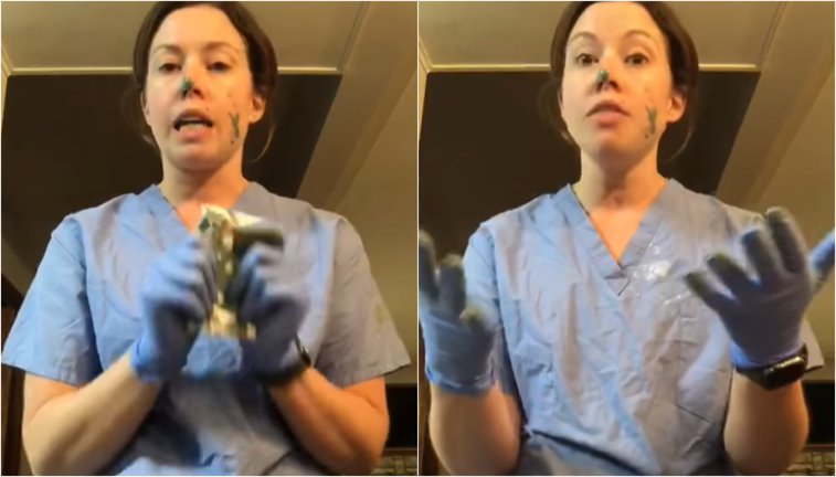 Imaginea articolului VIDEO: O asistentă demonstrează cât de uşor te poţi contamina cu Covid-19 chiar dacă porţi mănuşi. „Nu are niciun rost, prieteni”