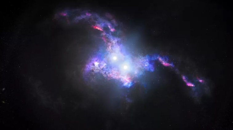Imaginea articolului Hubble a surprins două quasare situate la 10 miliarde de ani lumină depărtare de noi