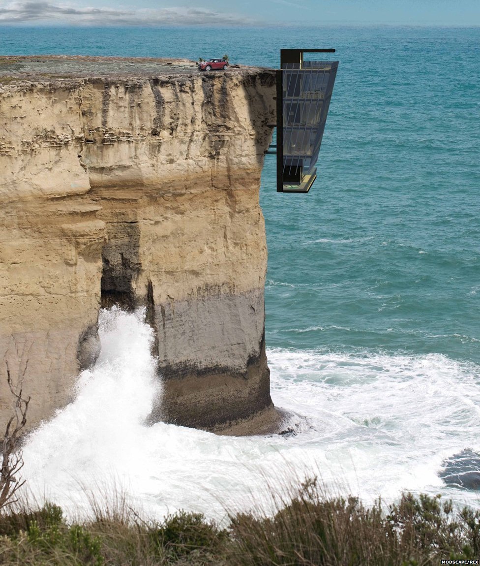 O firmă de arhitectură australiană a proiectat o casă “agăţată” de o stâncă. GALERIE FOTO