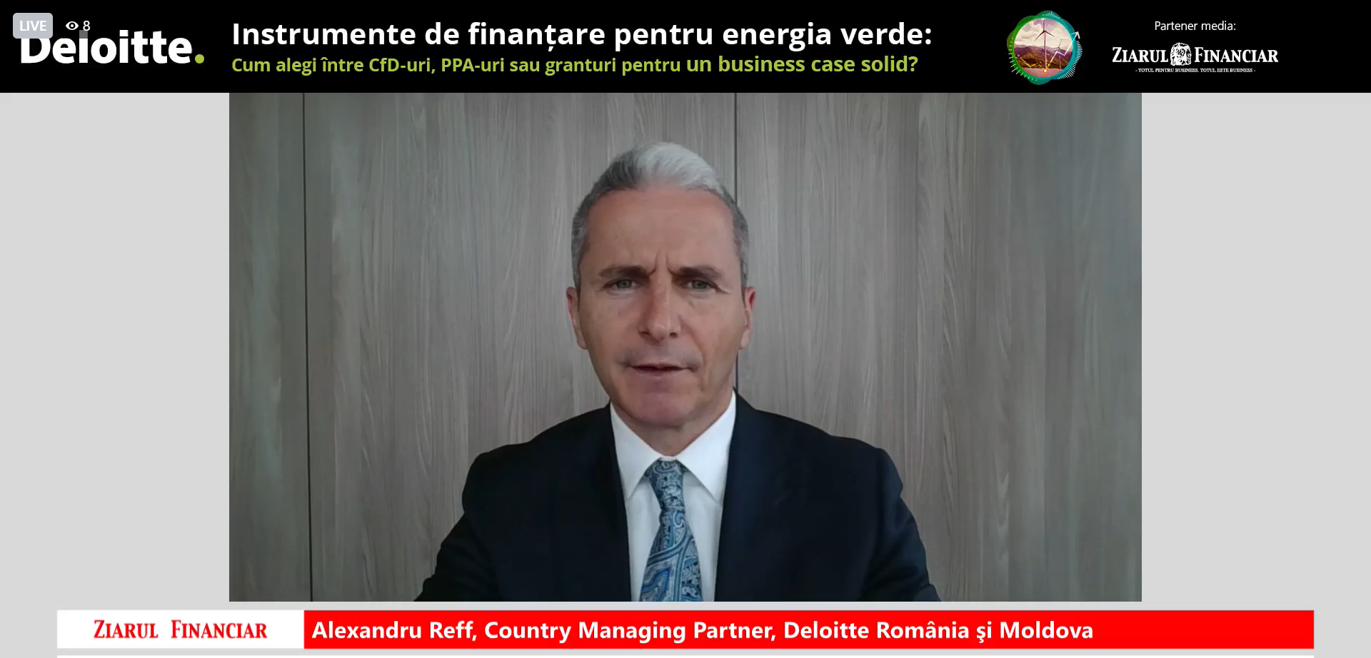 Alexandru Reff, Deloitte România: Este clar că trebuie să accelerăm tranziţia energetică, în principal cu ajutorul PNRR şi a Fondului de Modernizare. Este necesar să vorbim despre legislaţia privind contractele pentru diferenţă, despre blocajul transferului de garanţii de origine, esenţiale pentru tranziţia sustenabilă 