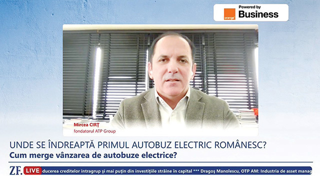 ZF Live. Mircea Cirţ, fondatorul ATP Group: Estimăm că anul acesta vom avea de produs peste 100 de autobuze electrice. În câteva luni vom începe construcţia pentru a doua fabrică, o unitate de 13.000 mp, care va asigura producţia de şasiuri, caroserii şi asamblarea autobuzelor