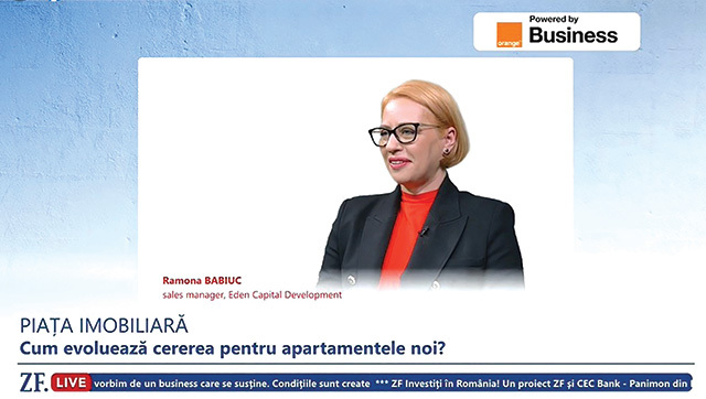ZF Live. Ramona Babiuc, sales manager, Eden Capital Development: Anul acesta vom finaliza ultima fază a proiectului Cortina North, un complex de 1.500 de apartamente din Pipera. Următoarele dezvoltări vor fi tot în zona de nord, dar şi în vest, în sectorul 6