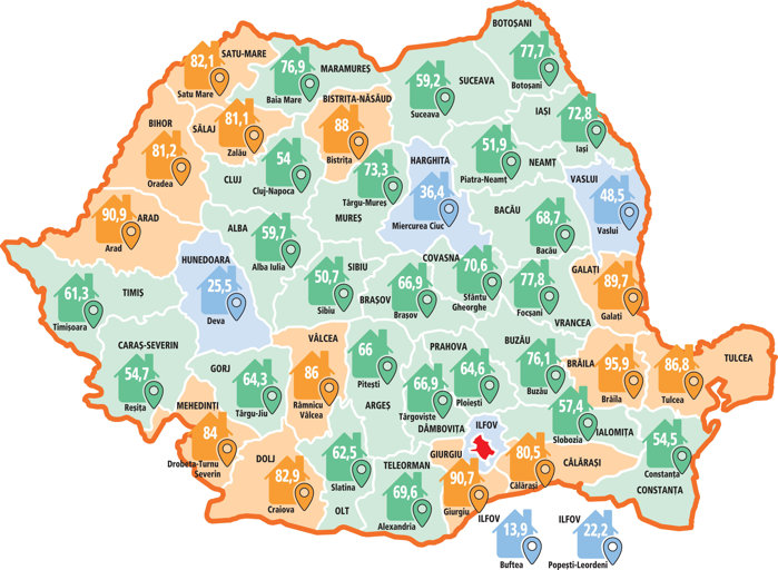 Harta imobiliară a României. În jumătate din ţară piaţa de locuinţe se rezumă la reşedinţa de judeţ: „O pondere foarte mare a oraşului reşedinţă de judeţ în totalul tranzacţiilor este sinonimă cu o dezvoltare economică mai slabă a localităţilor din respec