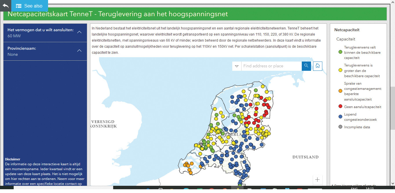 TenneT, transportatorul olandez de energie, are o hartă la zi cu capacităţile disponibile pentru noile investiţii în regenerabile. La Transelectrica, datele lipsesc