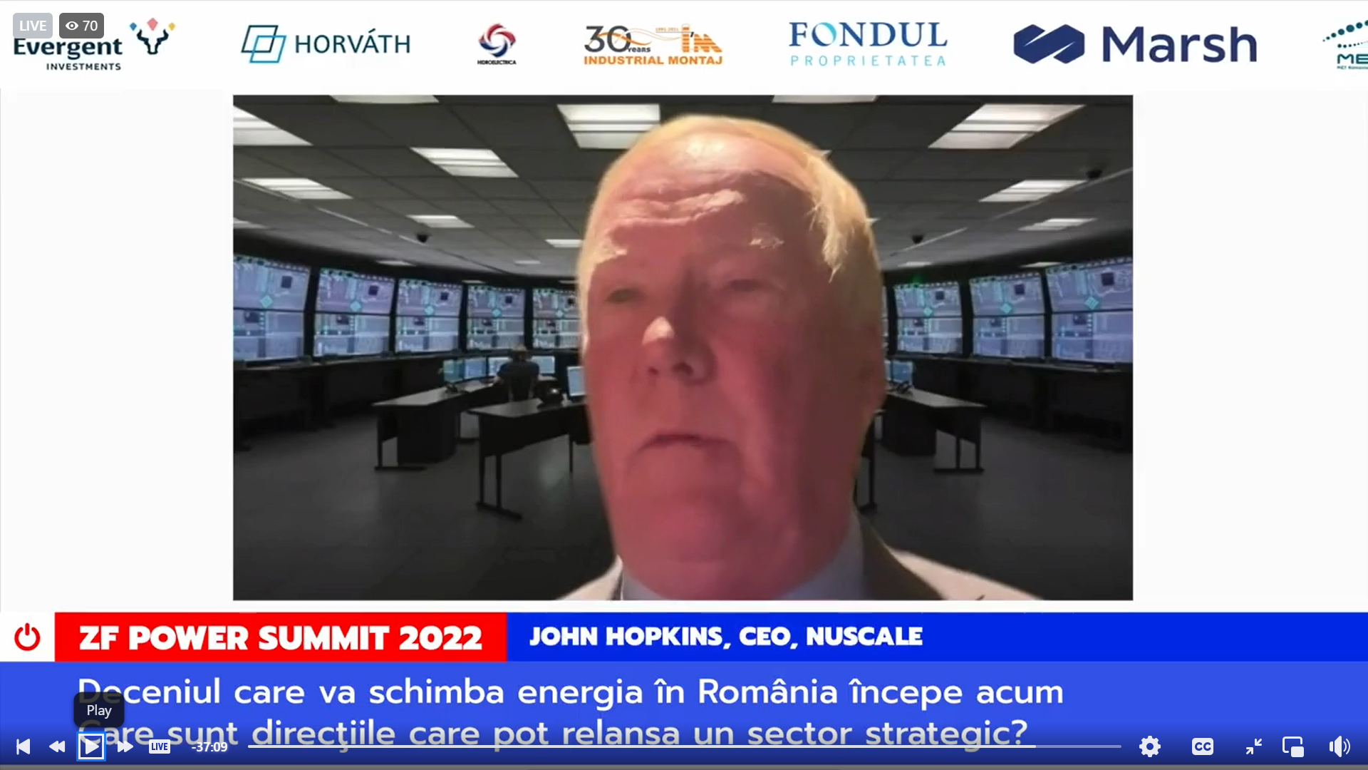 John Hopkins, CEO NuScale, compania care va produce reactoarele nucleare mici pentru România: Vrem să producem reactoarele nucleare în fabrici, poate chiar în fabrici din România. Chiar dacă nu au mai fost comercializate reactoarele nucleare până acum, toate componentele au fost testate
