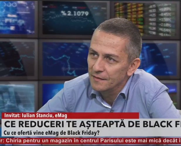 Săptămâna Black Friday în România. Iulian Stanciu, eMAG: De Black Friday sunt mobilizaţi 5.000 de angajaţi, din care 1.000 în depozit. Liderul pieţei locale de e-commerce estimează că va câştiga circa 60.000 de clienţi noi în ziua de Black Friday – 15 noiembrie