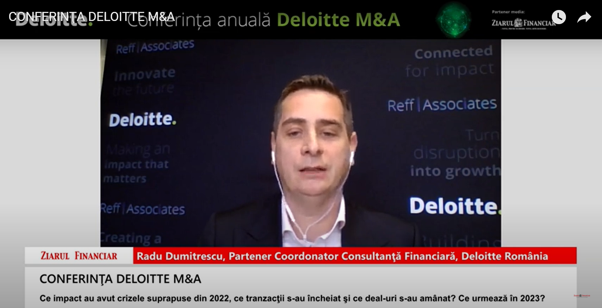 Radu Dumitrescu, Deloitte România: Mă aştept ca  piaţa de fuziuni şi achiziţii să se revigoreze din a doua parte din 2023