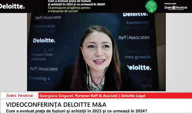 Deloitte M&A 2024. Georgiana Singurel, Reff & Asociaţii: Piaţa de fuziuni şi achiziţii din România a fost mai stabilă decât alte pieţe din regiune