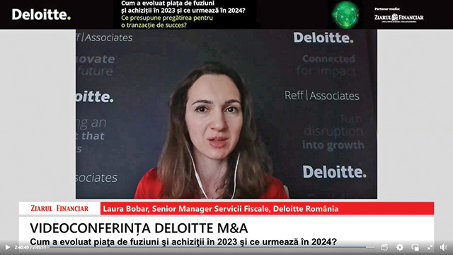 Deloitte M&A 2024. Laura Bobar, Deloitte România: Procedurile vânzătorului puse în ordine reprezintă un avantaj în negocieri într-o tranzacţie de fuziuni şi achiziţii