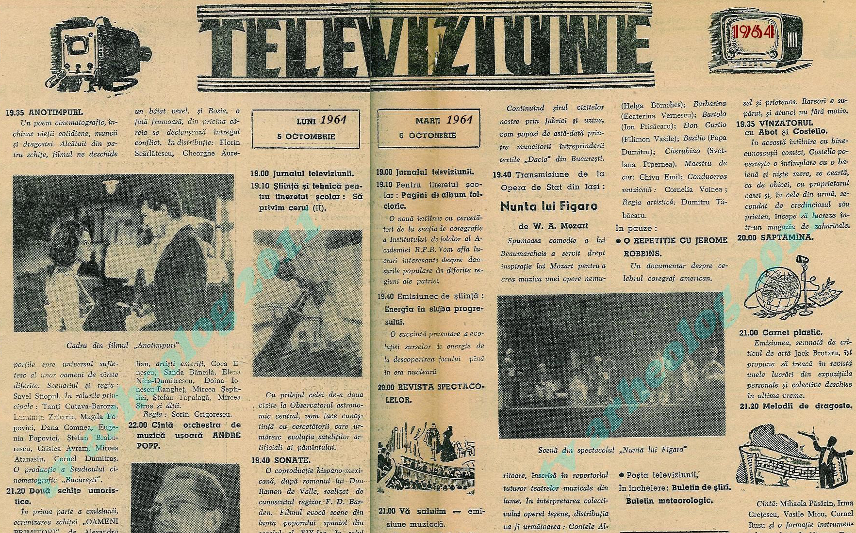 Ce puteai vedea la televizor în România acum 50, 40 sau 30 de ani. Programul TV în 1964, 1975 sau 1983. GALERIE FOTO