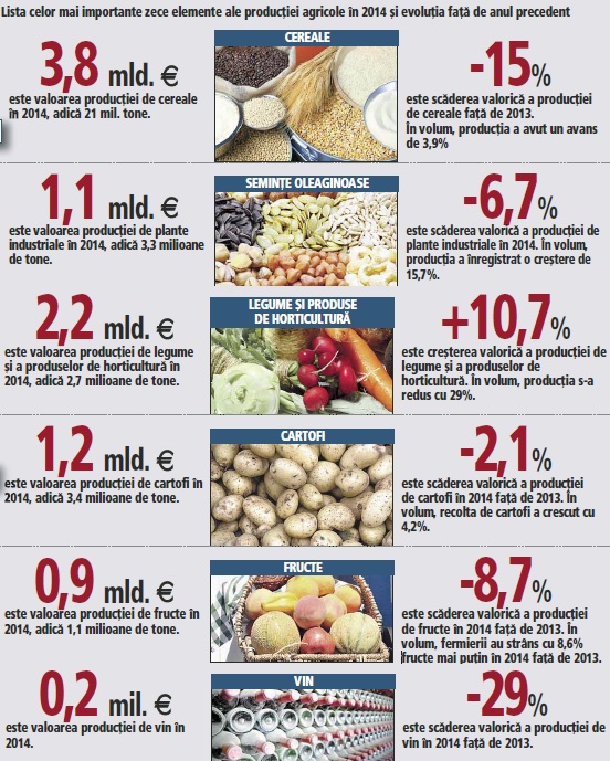 Topul celor mai importante alimente ale producţiei agricole în 2014