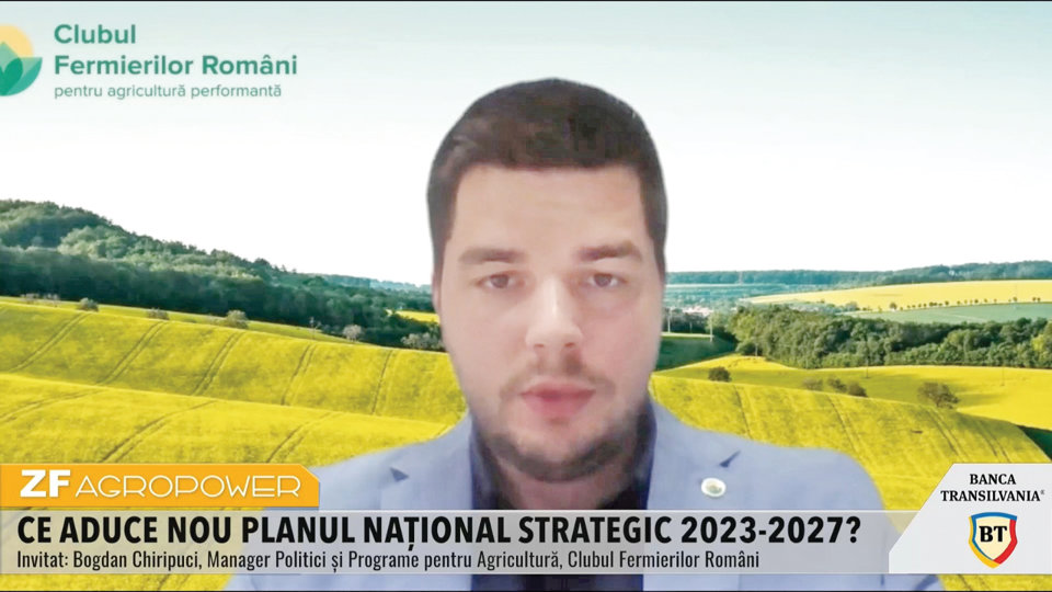 ZF Agropower. Bogdan Chiripuci, Clubul Fermierilor Români: În Planul Naţional Strategic sunt incluse linii de finanţare care urmăresc dezvoltarea de afaceri integrate în sectorul agroalimentar. Există posibilitatea de finanţare a unor afaceri cu sume de 15 milioane de euro