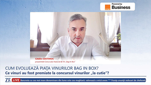 ZF Live. Cătălin Costiniuc, preşedintele Concursului Naţional de Vin „Bag-In-Box“. „În România, 15% din vin este ambalat în bag-in-box. În Franţa procentul a ajuns la 43%“