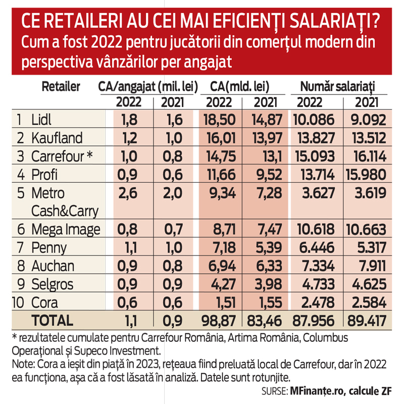 Supliment Retail. Analiză. Eficienţa din retailul românesc. Cine are cei mai productivi angajaţi din comerţul modern local?