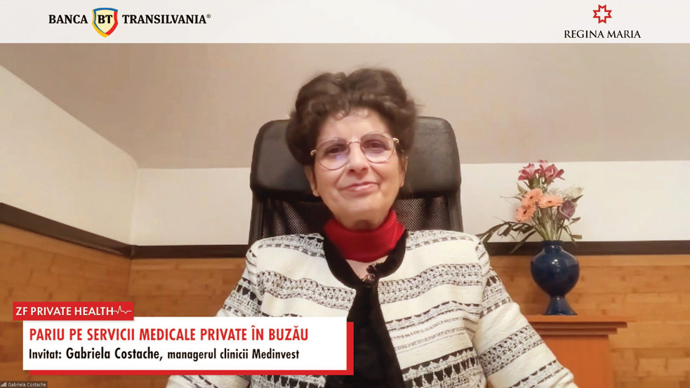 ZF Private Health. Gabriela Costache, managerul clinicii şi spitalului Medinvest din Buzău: Pe partea de medici este o problemă destul de serioasă. La anumite  specialităţi, unde suntem deficitari, aducem medici din Bucureşti