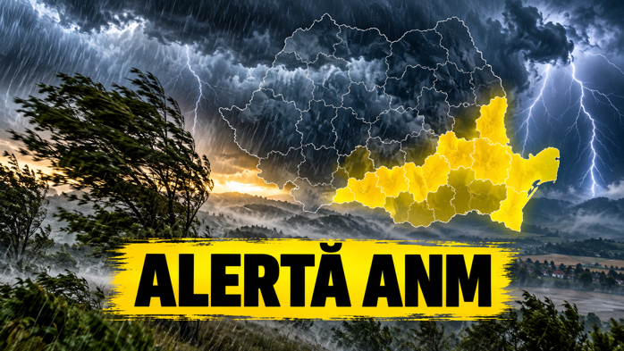 Cod galben de ploi puternice în Bucureşti şi şapte judeţe. ANM anunţă peste 40 l/mp, vânt de 70 km/h şi ninsori la munte