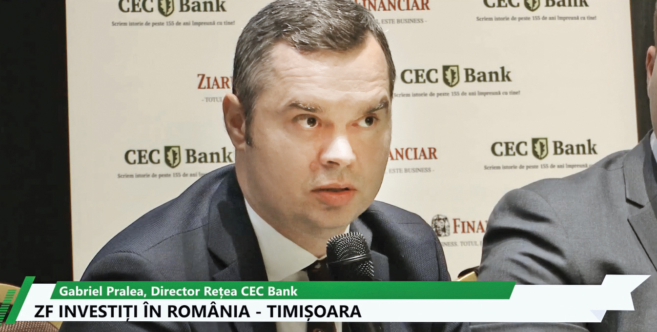 ZF Investiţi în România Timişoara, Gabriel Pralea, director reţea, CEC Bank: CEC Bank a avut o creştere a creditelor noi acordate companiilor de 125% în regiunea de vest a ţării în 2021. Avansul cel mai mare l-a avut sectorul construcţiilor