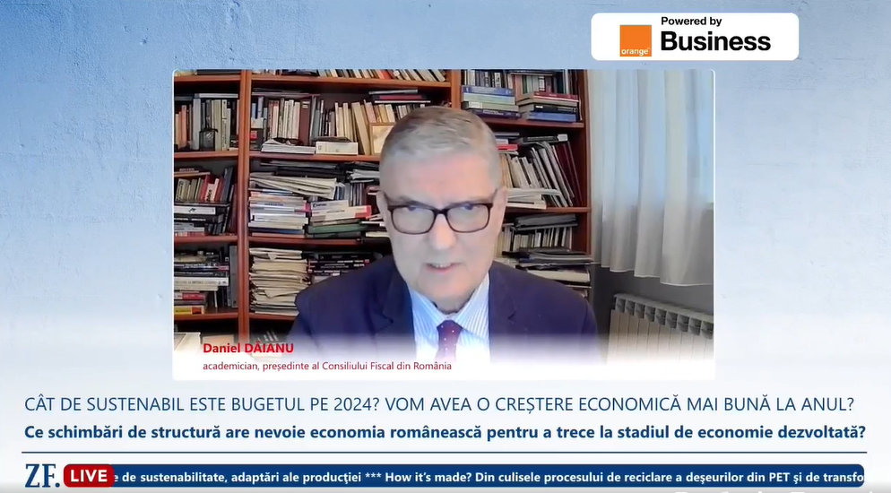 ZF Live. Daniel Dăianu, academician, preşedinte al Consiliului Fiscal din România: Deficitul bugetar este o mare vulnerabilitate a României şi nu este exclus ca în 2024 să asistăm la aceleaşi eforturi şi încercări de a reduce în mod forţat cheltuielile