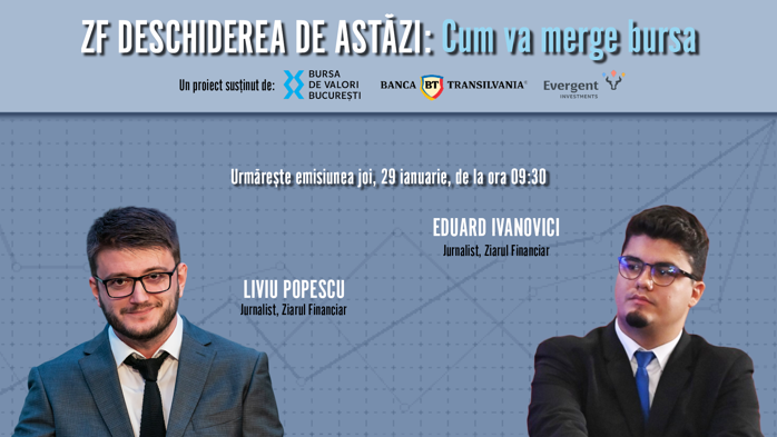 De ce sunt atât de optimişti investitorii la Bursa de Valori la început de an şi ce perspective aduc următoarele săptămâni pe piaţa locală? Răspunsurile, în ediţia ZF Deschiderea de Astăzi din 29 ianuarie, alături de Liviu Popescu şi Eduard Ivanovici, jur