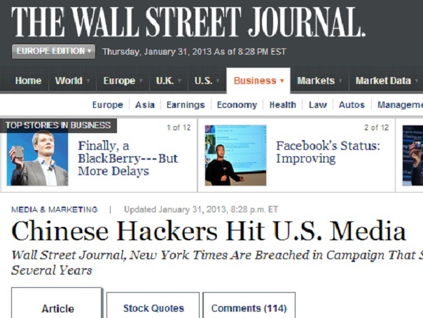 Wall Street Journal denunţă, după New York Times, atacuri din partea hackerilor chinezi