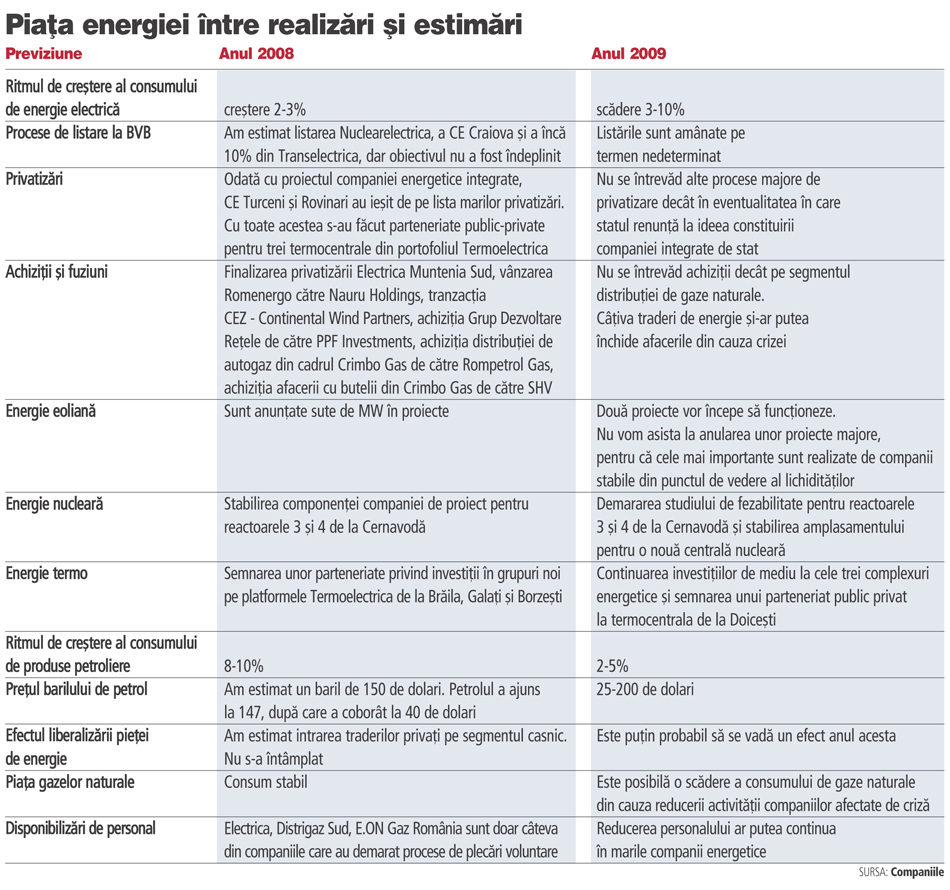 Piata energiei: ce s-a realizat din estimarile de anul trecut?